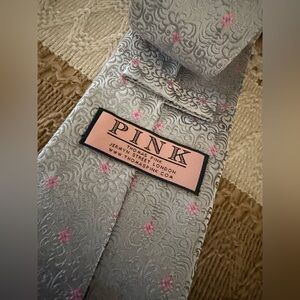 Thomas PINK 100% Silk Neck Tie Floral Pink and Silver